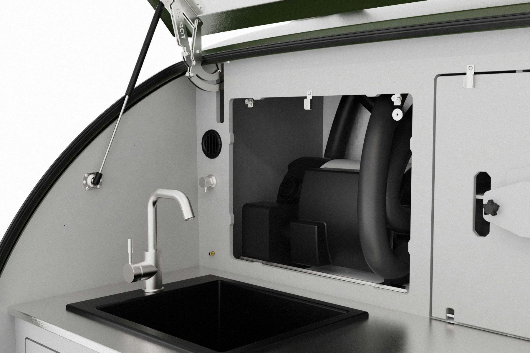 A rendering of the removable panel in the TOPO2 galley.