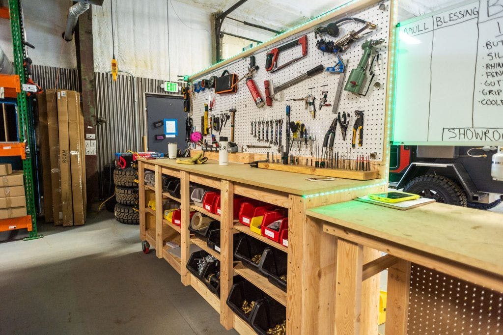 A workbench in a manufacturing shop.
