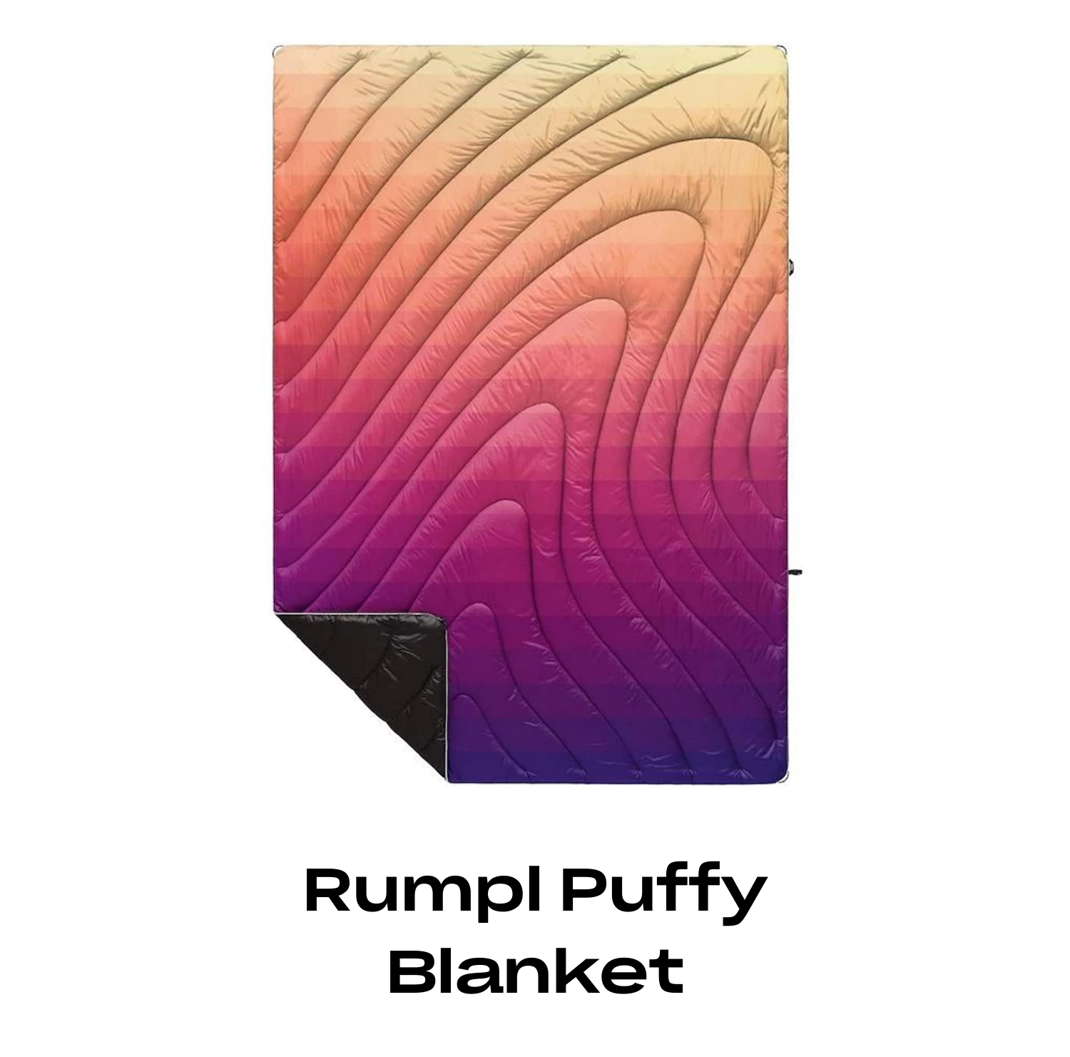 A graphic for a Rumpl puffy blanket, a great mother's day gift.
