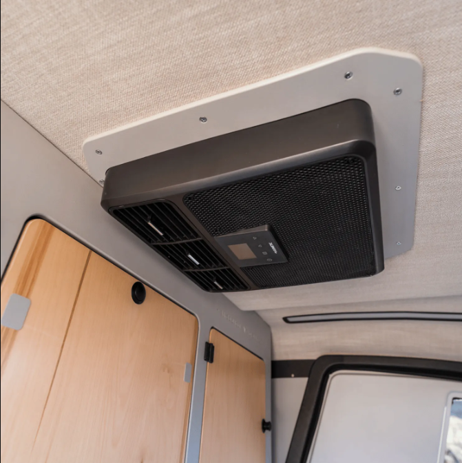 Dometic RTX A/C unit installed in a teardrop trailer for air cooling.