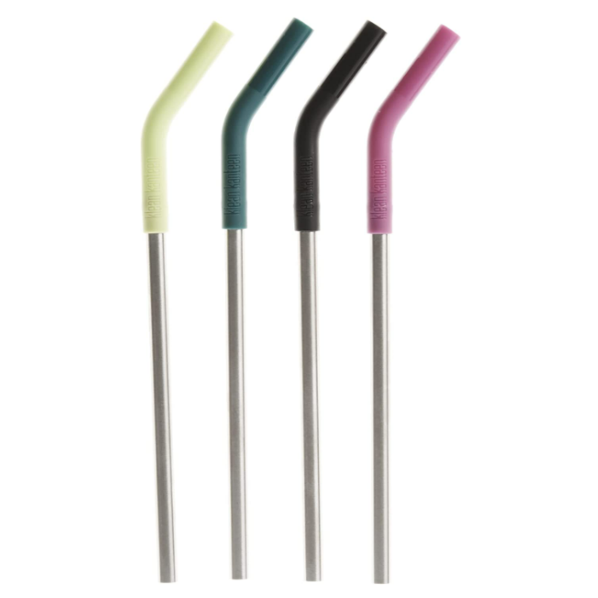 Four reusable straws in a variety of colors (one in black, one dark green, one neon