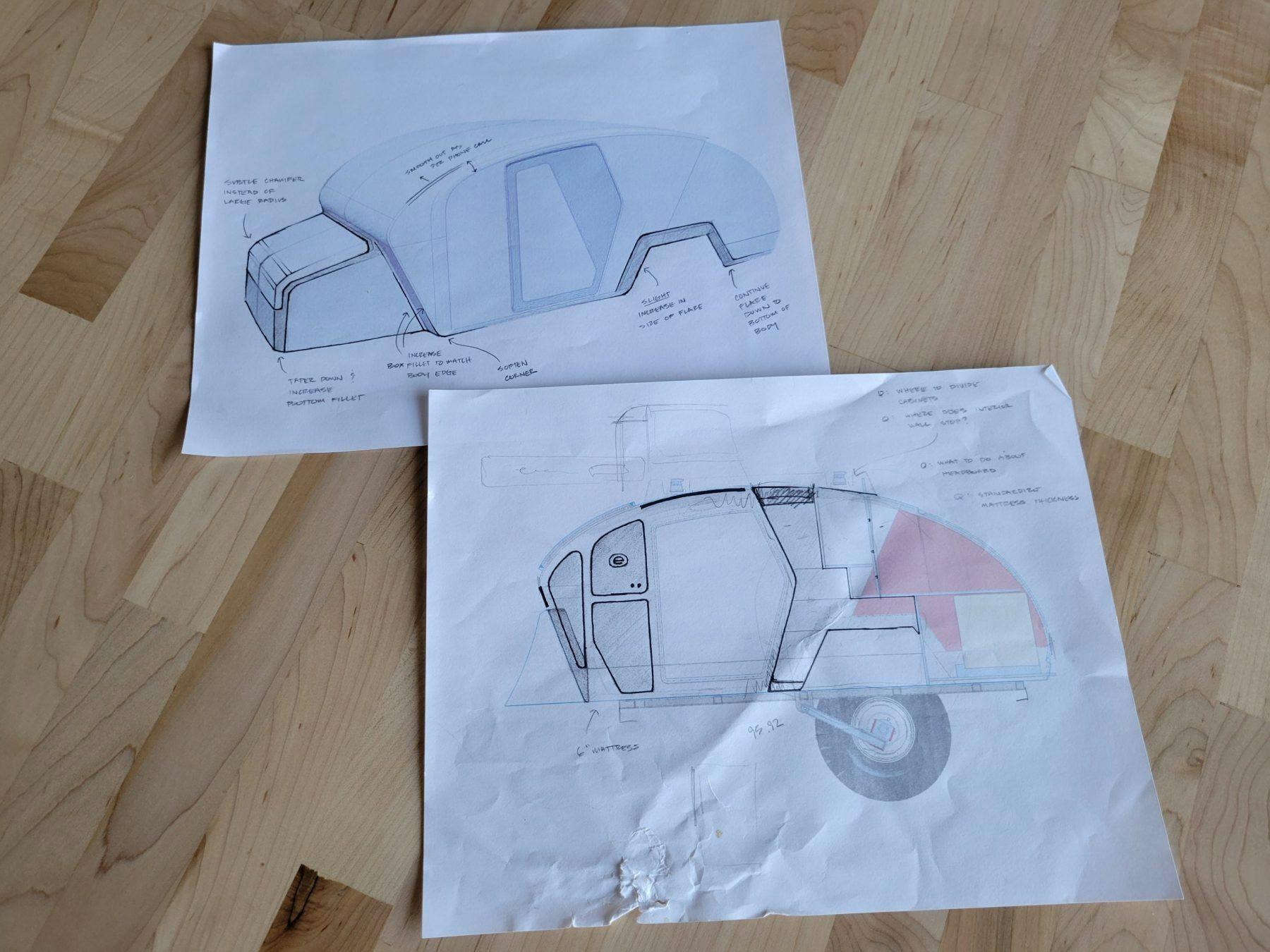 Sketches and rendering of the TOPO2, an offroad camper.