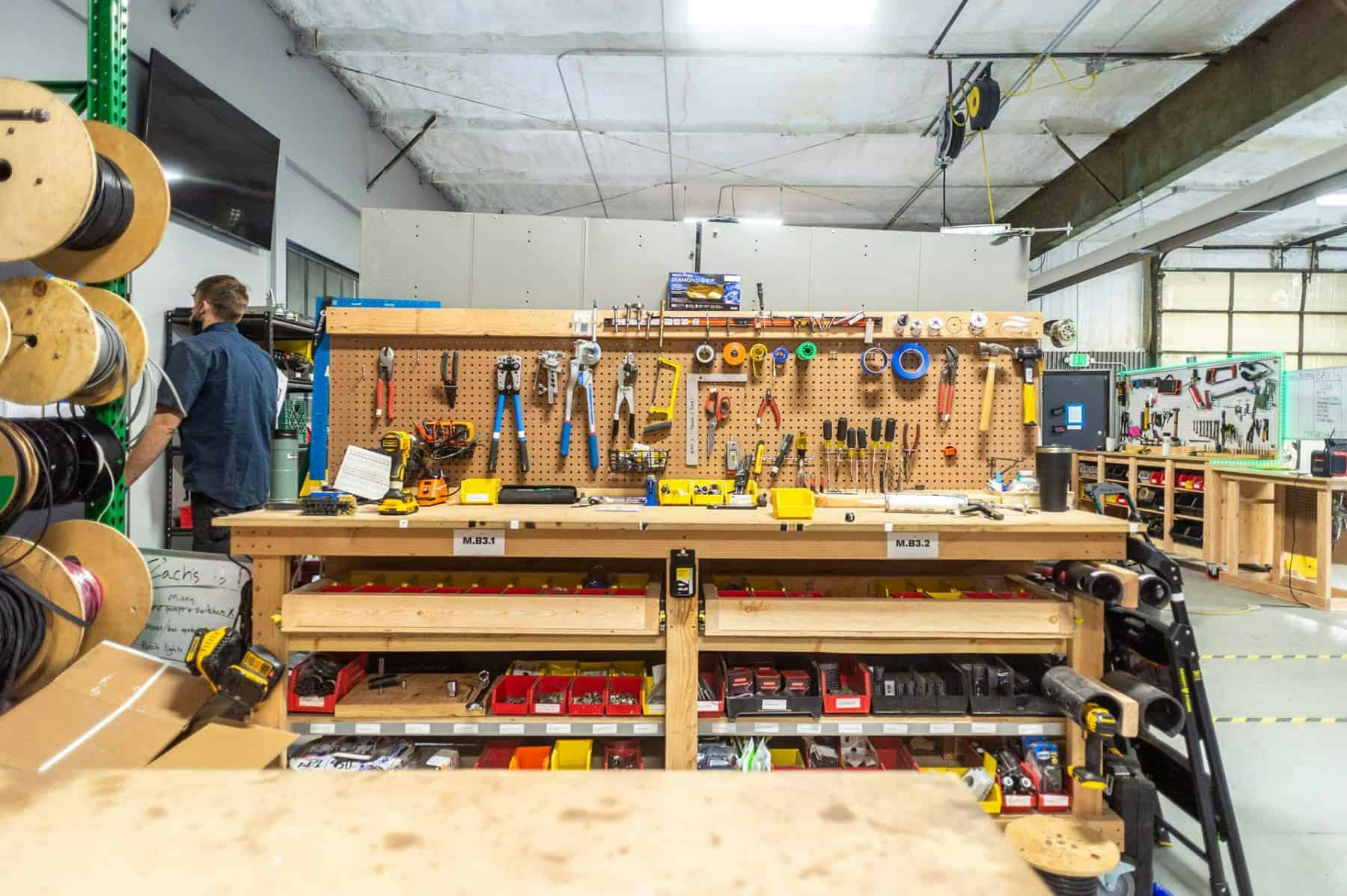 A workbench in a manufacturing shop.